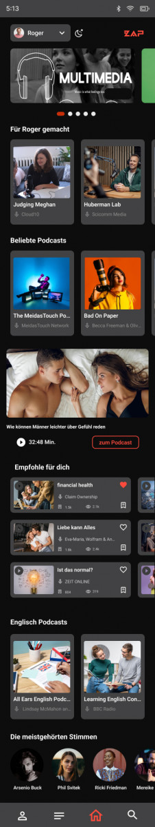 Home Dark, ZAP Podcast App