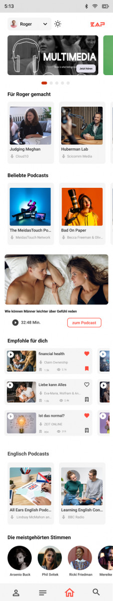 ZAP Podcast App Home